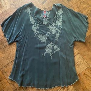 Johnny Was Silk Forest Green Top Dress Tunic 1X